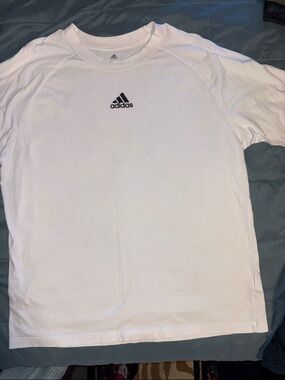 adidas White Short-Sleeve Crew Neck Tee with Black Logo